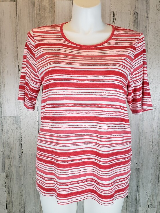 Chico's Tops - Chico's Red & White Striped Short-Sleeve Tee Size 3